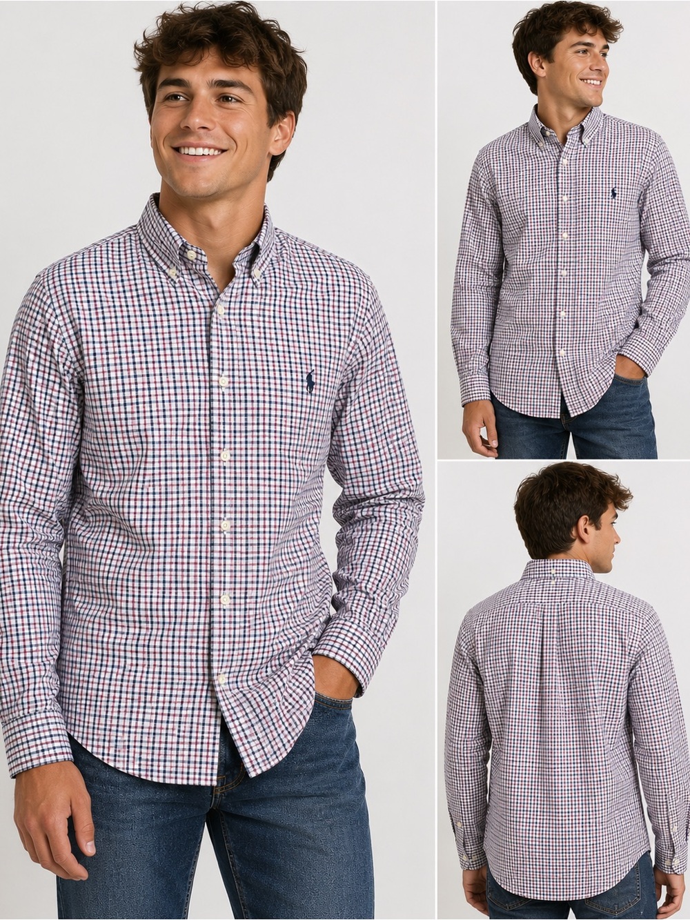 Ralph Lauren Men’s Navy and Red Micro-Check Button-Down Shirt